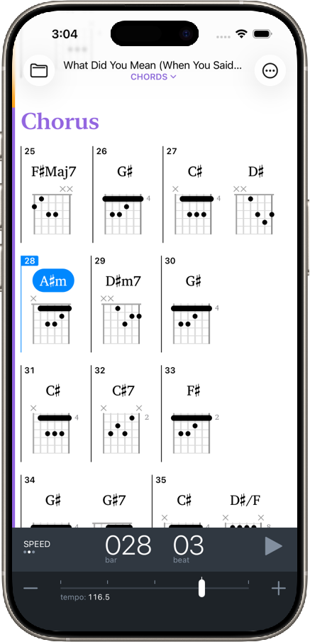 Capo for iOS showing detected chords